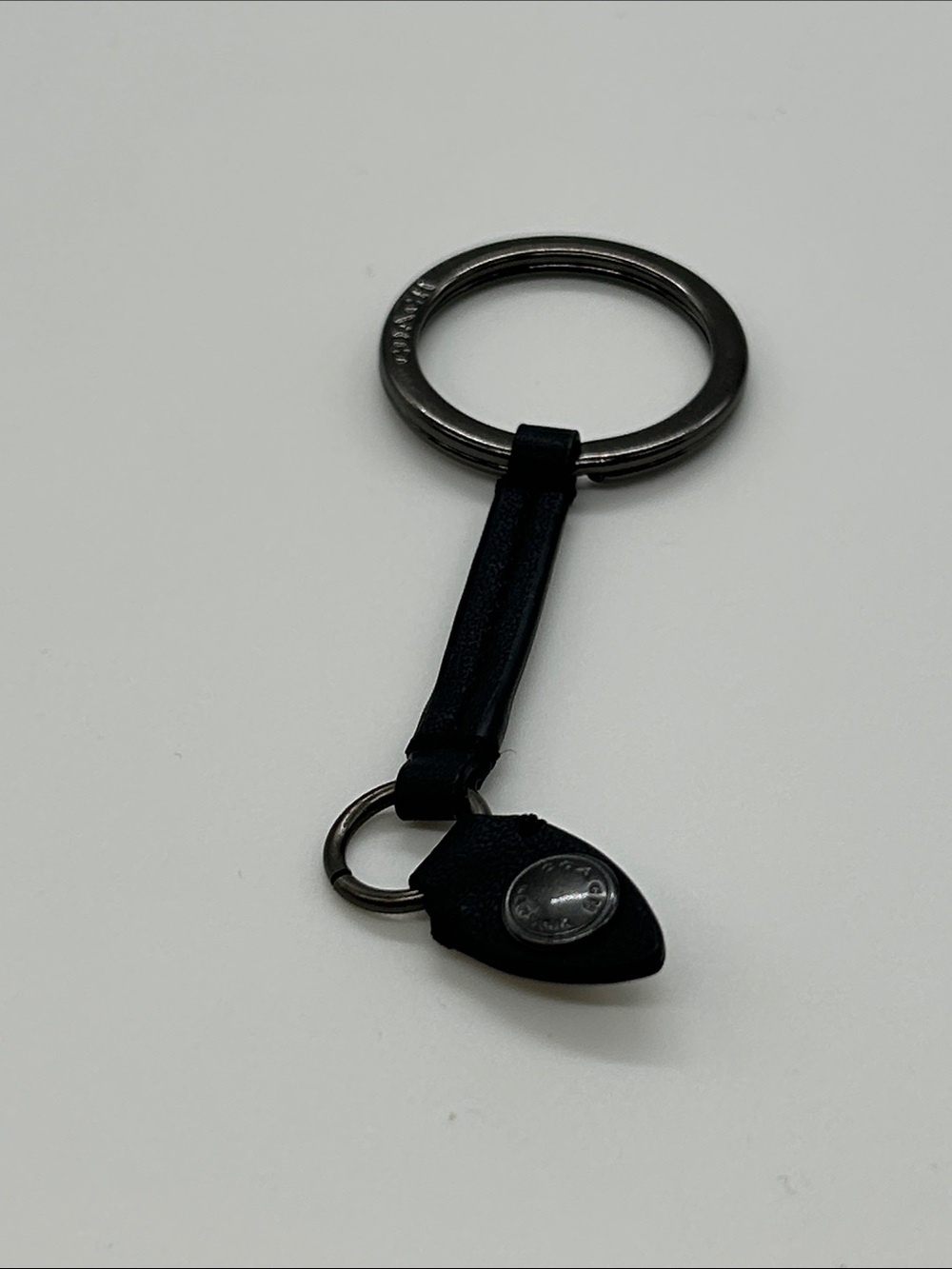 Coach Black Leather Keychain Ring with Metal Hardware